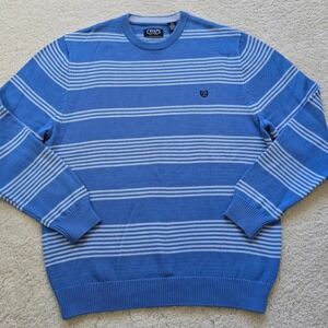 Vintage Chaps‎ Ralph Lauren Men's Striped Cotton Crewneck Sweater Large Blue
